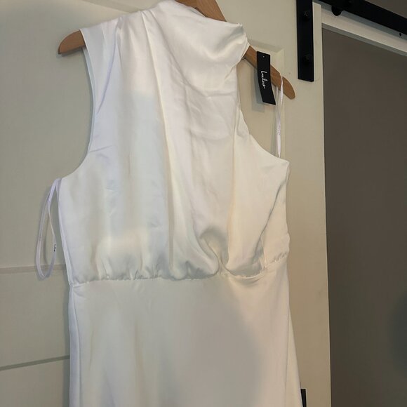 Lulus Distinctive Charm White Satin Asymmetrical Midi Dress - XL, NWT - Picture 10 of 15